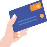 uma mão segurando crédito cartão dentro plano estilo isolado em fundo vetor