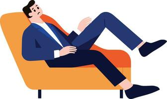 uma homem cansado e deitado baixa em sofá dentro plano estilo isolado em fundo vetor