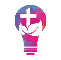 Igreja árvore lâmpada forma conceito vetor logotipo Projeto. Cruz árvore logotipo Projeto.