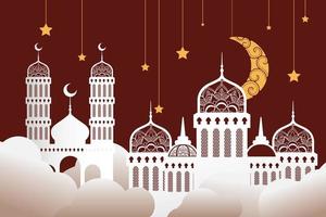 Mesquitas de celebração do Ramadã Kareen com estrelas douradas e lua pendurada vetor
