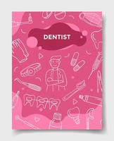 carreira de empregos de dentista com estilo doodle para modelo de banners, panfletos, livros e capa de revista vetor
