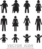 ícones masculinos, femininos e infantis para uso em design gráfico vetor