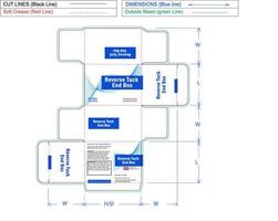 dieline da caixa final da dobra reversa e modelo de design de embalagem, corte em diecute e design de embalagem pronto para impressão vetor