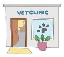 desenho animado vista externa da clínica veterinária, ilustração vetorial vetor