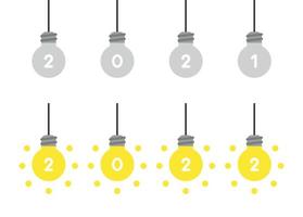 conceito de vetor de ano novo, cinza pendurado em 2021 lâmpadas e incandescentes pendurado em 2022 lâmpadas