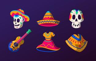 coleção de adesivos de festa à fantasia dia de los muertos vetor