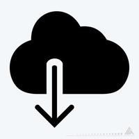 vetor de ícone de nuvem com seta para baixo - estilo glifo