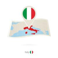 guardada papel mapa do Itália com bandeira PIN do Itália. vetor