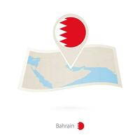 guardada papel mapa do bahrain com bandeira PIN do bahrein. vetor