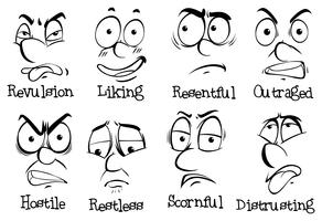 Oito expressões diferentes em rostos humanos vetor