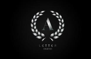 metal cinza prata ícone do logotipo de uma letra do alfabeto com design floral para empresa e negócios vetor