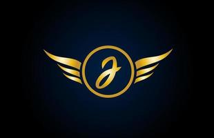 ícone do logotipo da letra do alfabeto ouro dourado j wing com um design elegante para empresas e negócios vetor