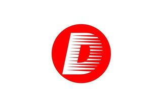 Ícone do logotipo d da letra do alfabeto para empresa e negócios. design de ícone simples para identidade corporativa com listras de linha e círculo vermelho vetor