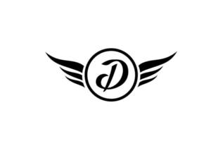ícone do logotipo de letra do alfabeto d wing wings preto e branco com um círculo para design e negócios da empresa vetor