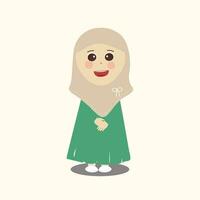 muçulmano criança, pequeno menina Ramadã desenho animado vetor ilustração. fofa fêmea criança dentro tradicional roupas. feliz e sorridente crianças personagem dentro hijab. muçulmano menina dentro diferente açao