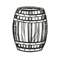 mão desenhado vetor esboço do de madeira barril para vinho, cerveja, uísque, Preto e branco ilustração do texturizado madeira carvalho barril, coberto ilustração isolado em branco fundo