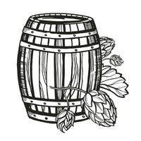 mão desenhado vetor esboço do de madeira barril para vinho, cerveja, uísque, Preto e branco ilustração do texturizado madeira carvalho barril, coberto ilustração isolado em branco fundo