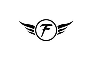 ícone preto e branco do logotipo da letra f wing wings com um círculo para design da empresa e negócios vetor