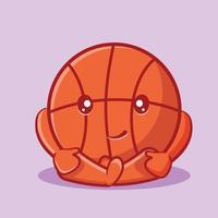 Mascote de bola de basquete fofo sentado desenho isolado em estilo simples vetor