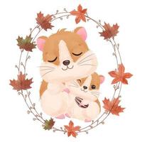 adorável hamster mãe e bebê para ilustração de outono vetor