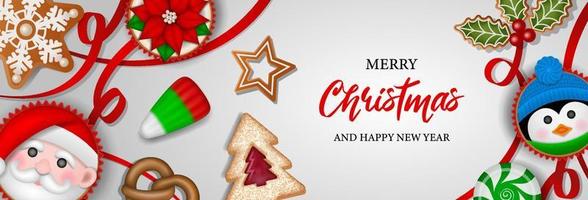 banner de natal com doces, biscoitos e bolos vetor