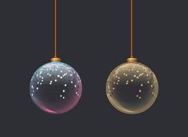 duas bolas de vidro transparente com glitter. brinquedos de natal. decoração para árvore de ano novo. elemento de decoração para advertesign de inverno vetor