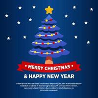saudação de feliz natal e feliz ano novo, modelo de banner com árvore de natal vetor