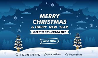 banner de mega venda de Natal e ano novo com modelo de design de fundo azul vetor