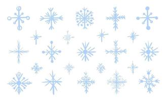 conjunto de flocos de neve de vetor desenhados à mão. ilustração plana isolada de elementos decorativos de inverno