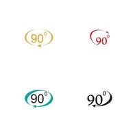 ícone de sinal de ângulo 90 graus. símbolo de matemática de geometria. ângulo certo. ícone plano clássico. círculos coloridos. vetor