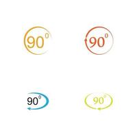 ícone de sinal de ângulo 90 graus. símbolo de matemática de geometria. ângulo certo. ícone plano clássico. círculos coloridos. vetor