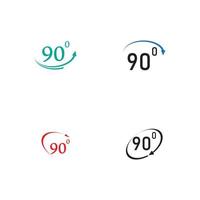 ícone de sinal de ângulo 90 graus. símbolo de matemática de geometria. ângulo certo. ícone plano clássico. círculos coloridos. vetor