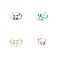 ícone de sinal de ângulo 90 graus. símbolo de matemática de geometria. ângulo certo. ícone plano clássico. círculos coloridos. vetor