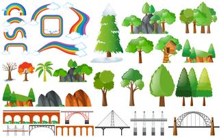 Rainbows, árvores e elementos de design vetor