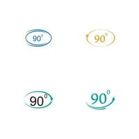 ícone de sinal de ângulo 90 graus. símbolo de matemática de geometria. ângulo certo. ícone plano clássico. círculos coloridos. vetor