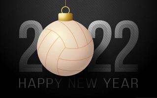 2022 feliz ano novo. cartão de esportes com bola de vôlei no fundo de luxo. ilustração vetorial. vetor