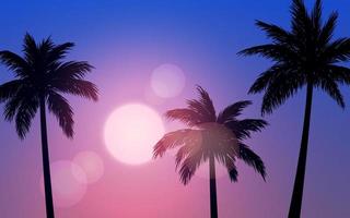 paisagem do pôr do sol ou nascer do sol com palmeiras em silhueta vetor