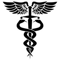 Símbolo médico de caduceu, com duas cobras, espada e asas, ilustração vetorial vetor