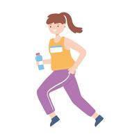 garota corredor com garrafa de água vetor