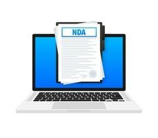 nda - não divulgação acordo documento em computador portátil tela, contrato. privacidade, acordo documento. vetor