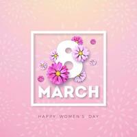 8 marchar. feliz mulheres dia floral cumprimento cartão. internacional feriado ilustração com flor Projeto em Rosa fundo. vetor Primavera modelo