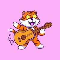 fofa tigre jogando guitarra desenho animado vetor ícones ilustração. plano desenho animado conceito. adequado para qualquer criativo projeto.