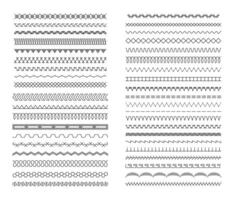 de costura pontos. desatado padronizar escovas, bordado fronteiras. tecido costura, fio têxtil sem fim divisores. bordado máquina ponto isolado vetor conjunto