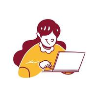 Negócios finanças mulher empregado atribuições de trabalho em computador escritório ícone ilustração em esboço estilo de design desenhado à mão