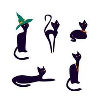 coleção de gatos pretos em diferentes poses vetor