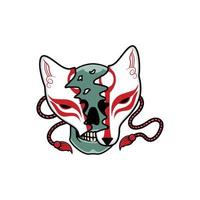 máscara kitsune japonesa com caveira vetor