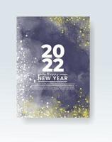 modelo de pôster ou cartão de feliz ano novo de 2022 com respingos de aguarela vetor