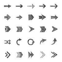 Setas; flechas mão desenhado rabisco ícones definir. vetor ilustração.