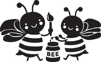 dois abelha coletar querida vetor silhueta