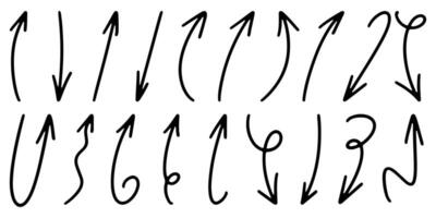 conjunto de doodle de setas de vetor de mão desenhada sobre fundo branco. ilustração em vetor elemento de design.
